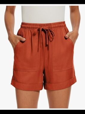 GOLDPKF 100% Lyocell Drawstring Shorts Rust Terracotta XXL NWOT